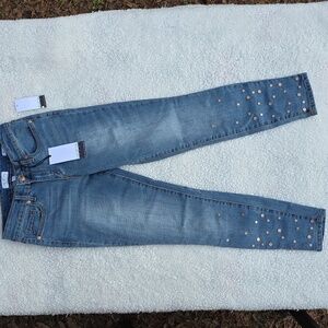 Sofia Vergara Light Medium Blue Skinny Ankle Jeans w/ Studs
